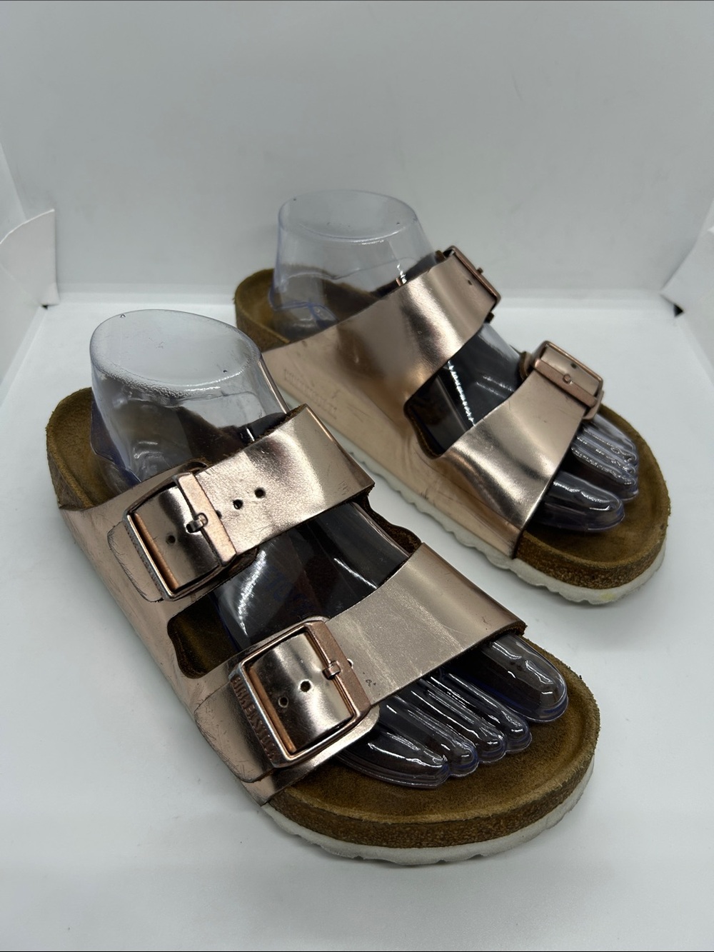 Birkenstock Arizona Rose Gold Metallic Double Strap Comfort Sandals Size 39
